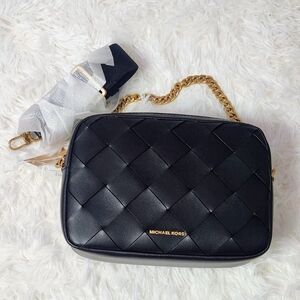 Bryant Woven Medium Double Zip Chain Camera Crossbody Bag